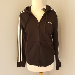 Adidas Zip-Up Stripe Hoodie, Black, Medium